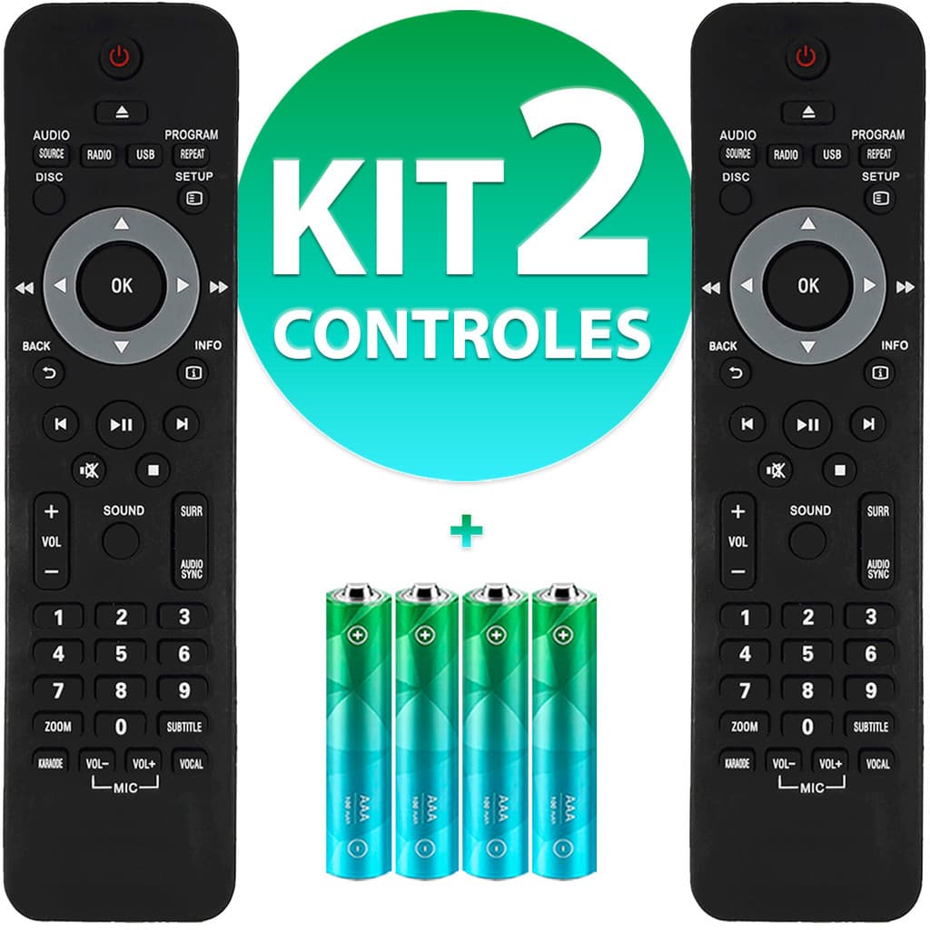 Kit Controle Remoto Compatível Tv Home Theater Philips Hts3510 HTD3500