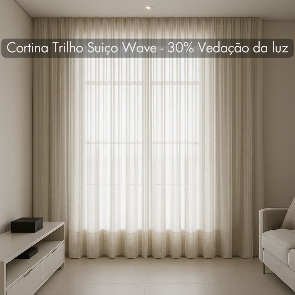 Cortina Trilho Suíço Gaze de Linho com forro microfibra modelo WAVE premium