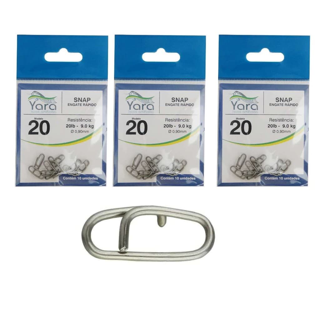 Kit 3 Cartelas 30 Unidades Snap Yara Engate Rápido 20 Libras 9.0 Kg