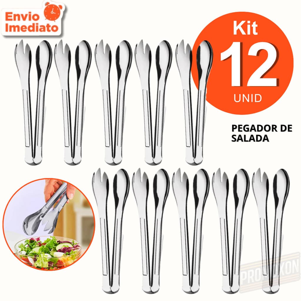 Kit 12, 6 ou 3 - Pegador de Salada em Aço Inox Ideal para Massa Salada Pães Atacado