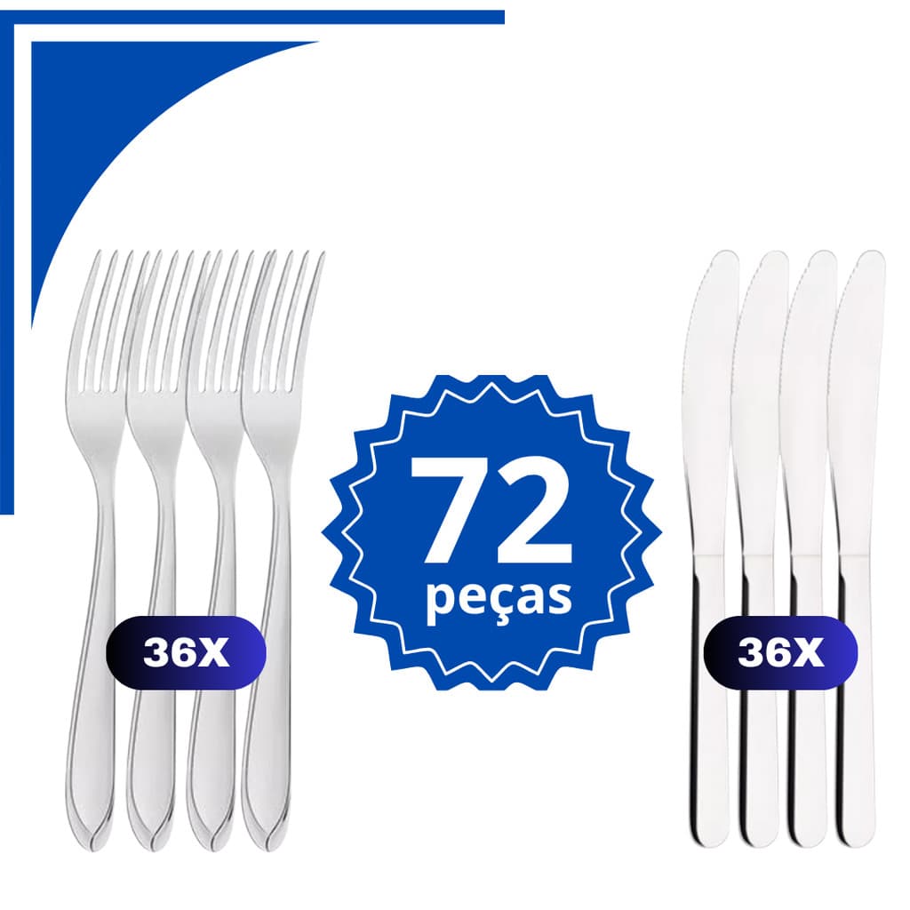 Kit Talheres Aço Inox de Garfo e Faca Mesa para Restaurante Buffet