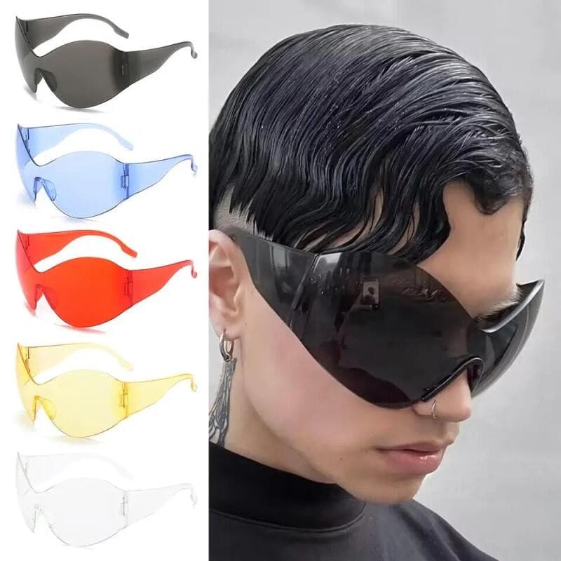 Óculos de Sol Futuristas Oversized para Mulheres e Homens, Óculos de Sol Sem Armação Y2K da Moda, Óculos de Sol Pretos E