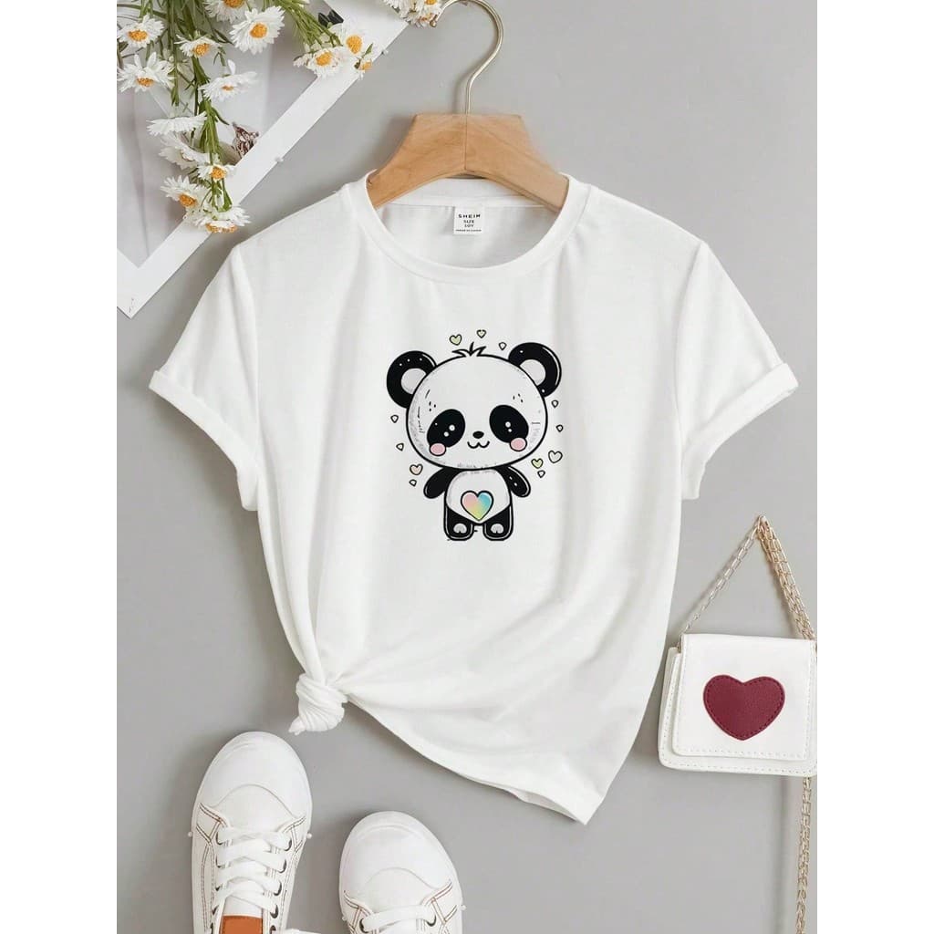 Camiseta infantil menina Panda Blusa feminina 100% algodão