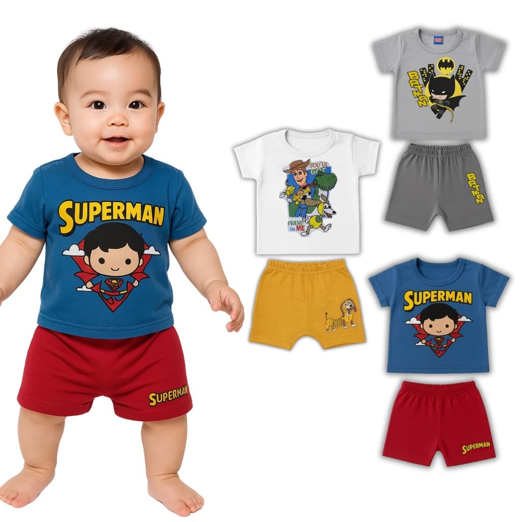 Conjunto Verão Infantil Menino Bebê P ao GG Masculino Calor Personagens Batman Aranha Toy Story