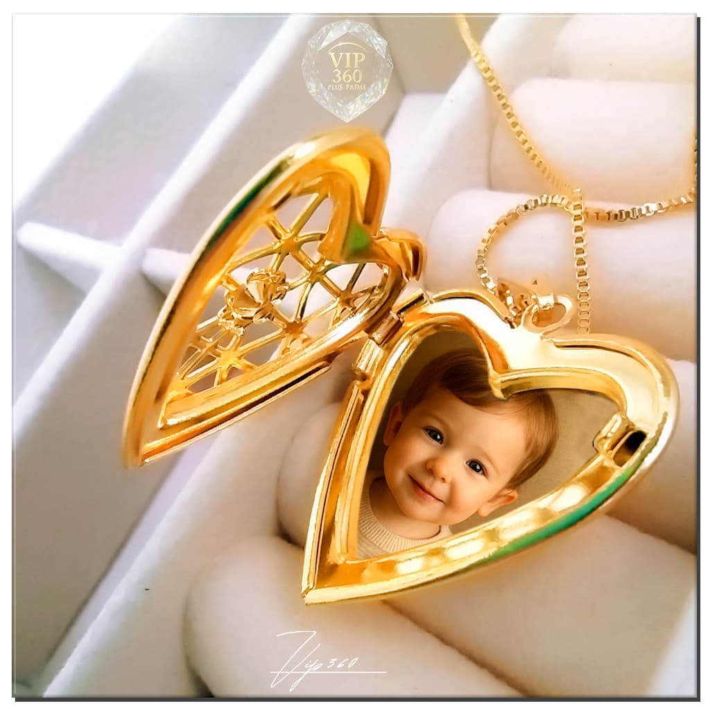 Colar Relicário Coração para Foto  Dourado Prata ou Kit