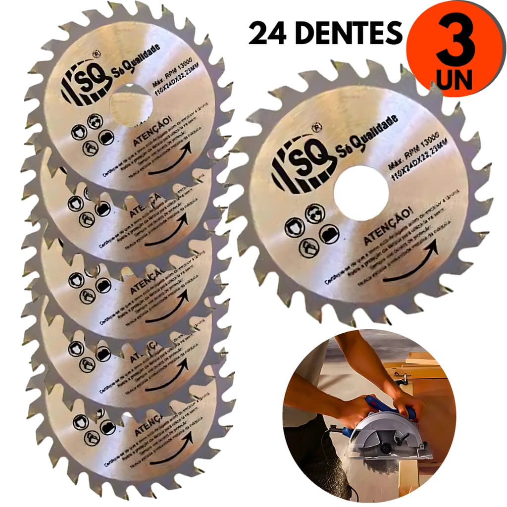 3 Discos de Corte para Madeira Serra Maquita Esmerilhadeira 24 Dentes 4" Serra Circular/ 110 x 22,23mm