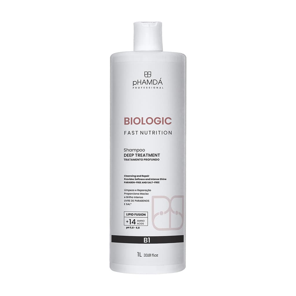 Shampoo Profissional pHAMDÁ Biologic Fast Nutrition B1 1L Tratamento Profundo Sem Sal Lipid Fusion +14 Aminoácidos Salão