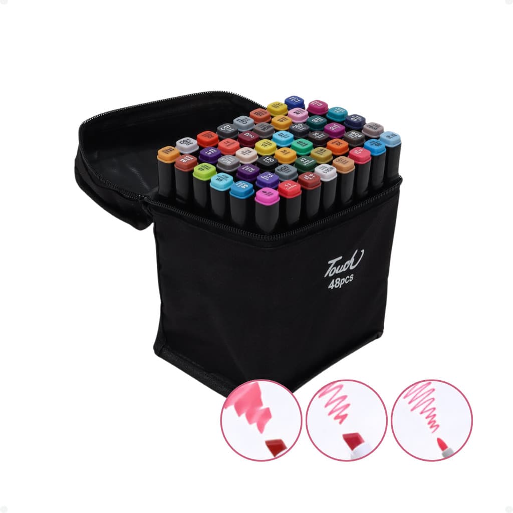 Canetinha Colorida 48 Cores Ponta Dupla Cores Vivas Bolsa