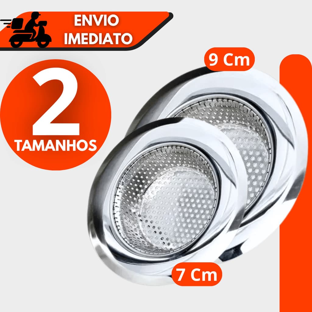Kit 1/2 Ralos de Pia Aço Inox 9cm e 7cm Protetor Para Cuba Cozinha