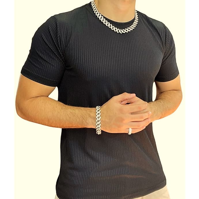 Camiseta Masculina Manga Curta Lisa Canelada Lançamento