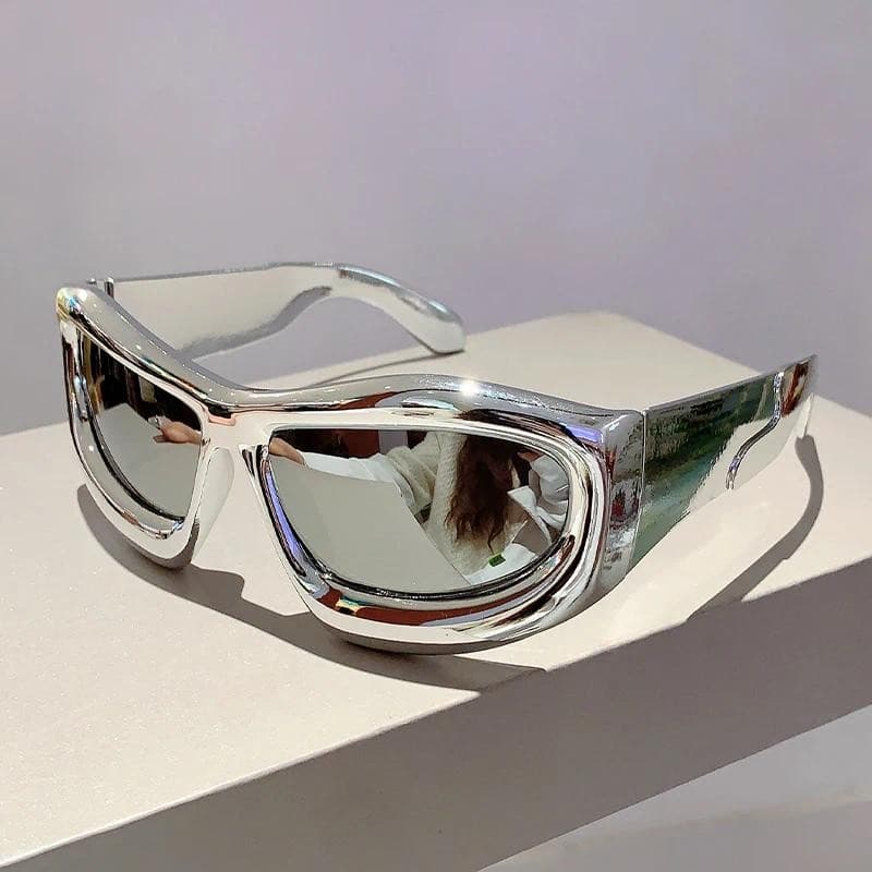 Y2k Metálico Inflado Quadro Óculos De Sol 2024 Novo Elegante Oversized Esportes Masculino Na Moda Espelho UV400 Ciclismo
