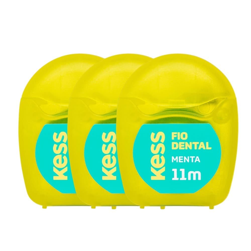 Kit 3 Fio Dental Sabor Menta Remove Placas Bacterianas Encerado 11m Kess