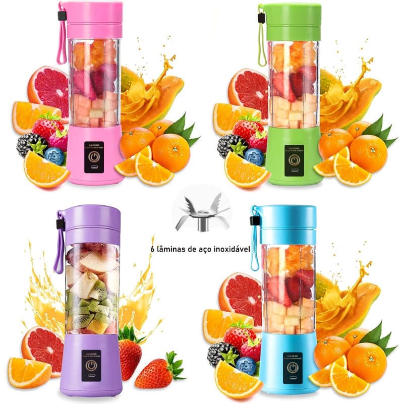 Mini Liquidificador Portátil Juicer de suco elétrico Shake 6 Laminas + Cabo USB 110V/220V 380ML