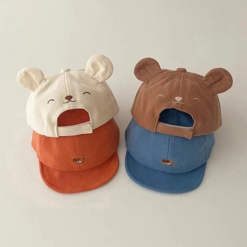 Boné de Beisebol Infantil com Orelhas de Urso de Desenho Animado, Boné de Cor Sólida Fofo para Bebês, Boné de Algodão Ka
