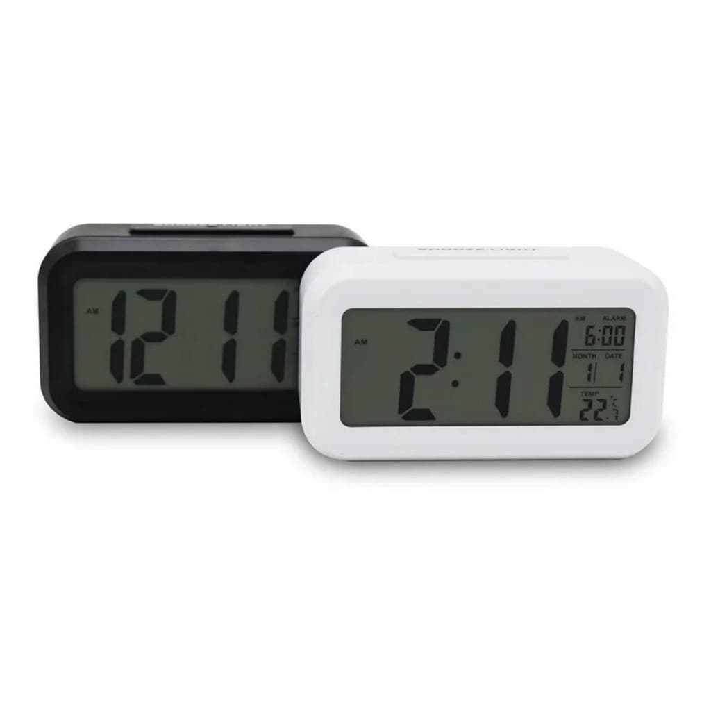 Relógio Despertador Portátil De Mesa Digital Sensor Noturno Led Lcd Brilha No Escuro Preto/Branco