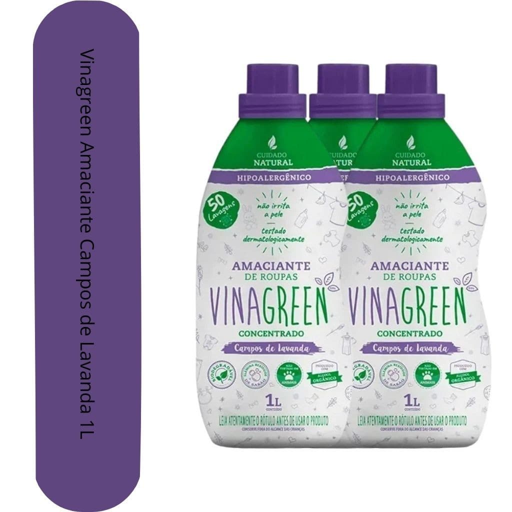 Kit 3x Vinagreen Amaciante de Roupas Campos de Lavanda Concentrado 1 Litro Kit 3