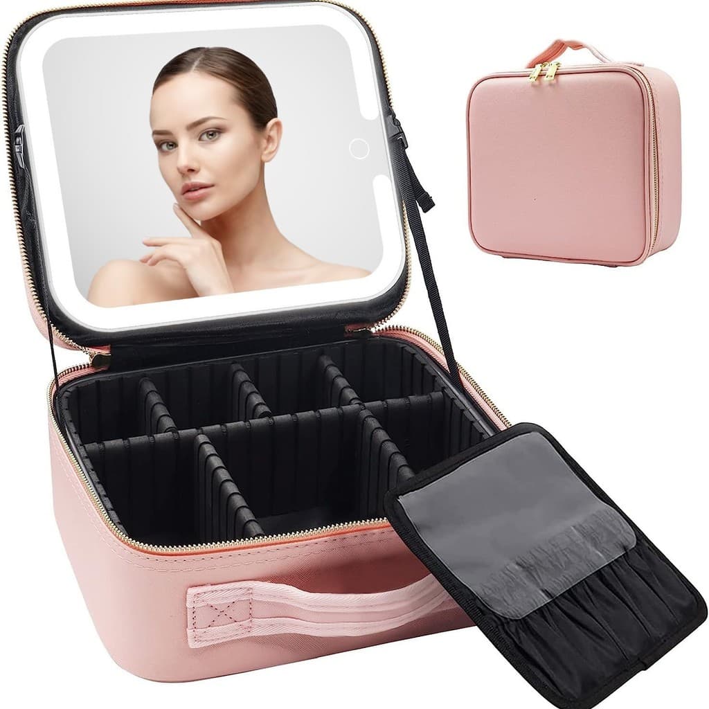 Kit Maleta Maquiagem completo Profissional Com Espelho e Luz Led e paleta de maquiagem -JACKCELL