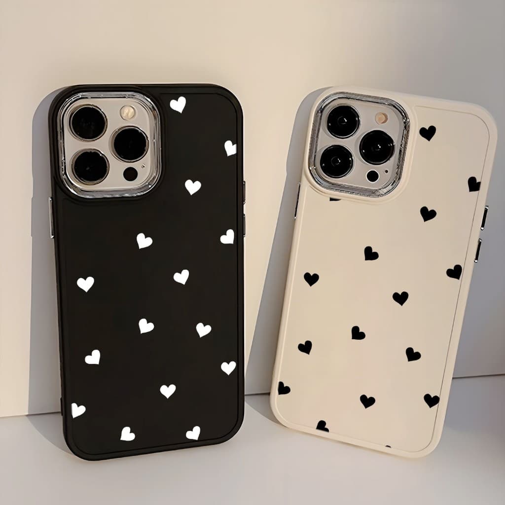 Capinha capa de silicone Anti-impacto Cheio de estampas de coração IPhone 13 12 11 14 15 16 17 Pro Max X XR XS MAX CASE