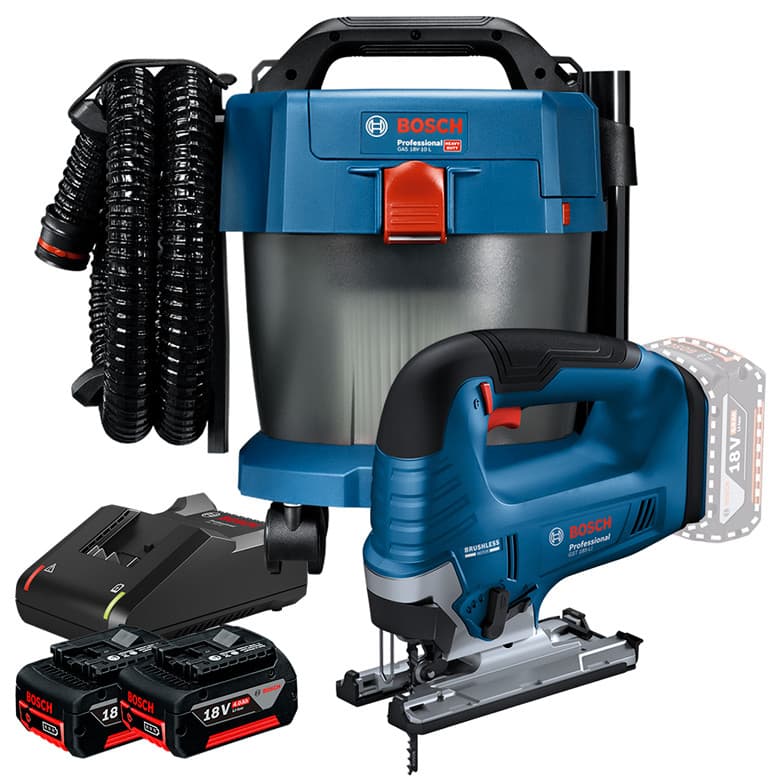 Kit Aspirador de Pó GAS 18V-10L Premium + Serra Tico-Tico GST 185-LI + 2 Bateria 4Ah + Carregador Rápido Bosch