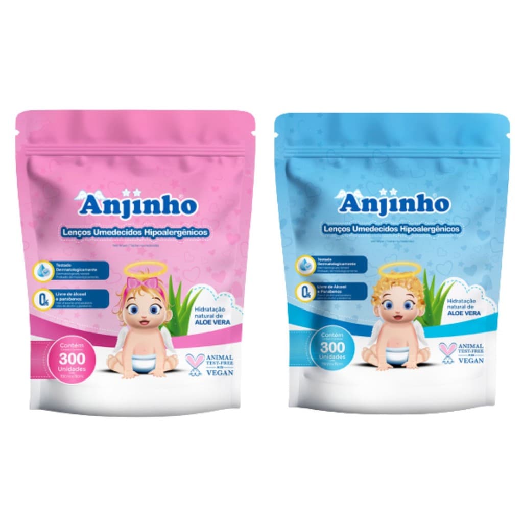 Kit C2 Lenço Umedecido Refil Azul e Rosa - Anjinho