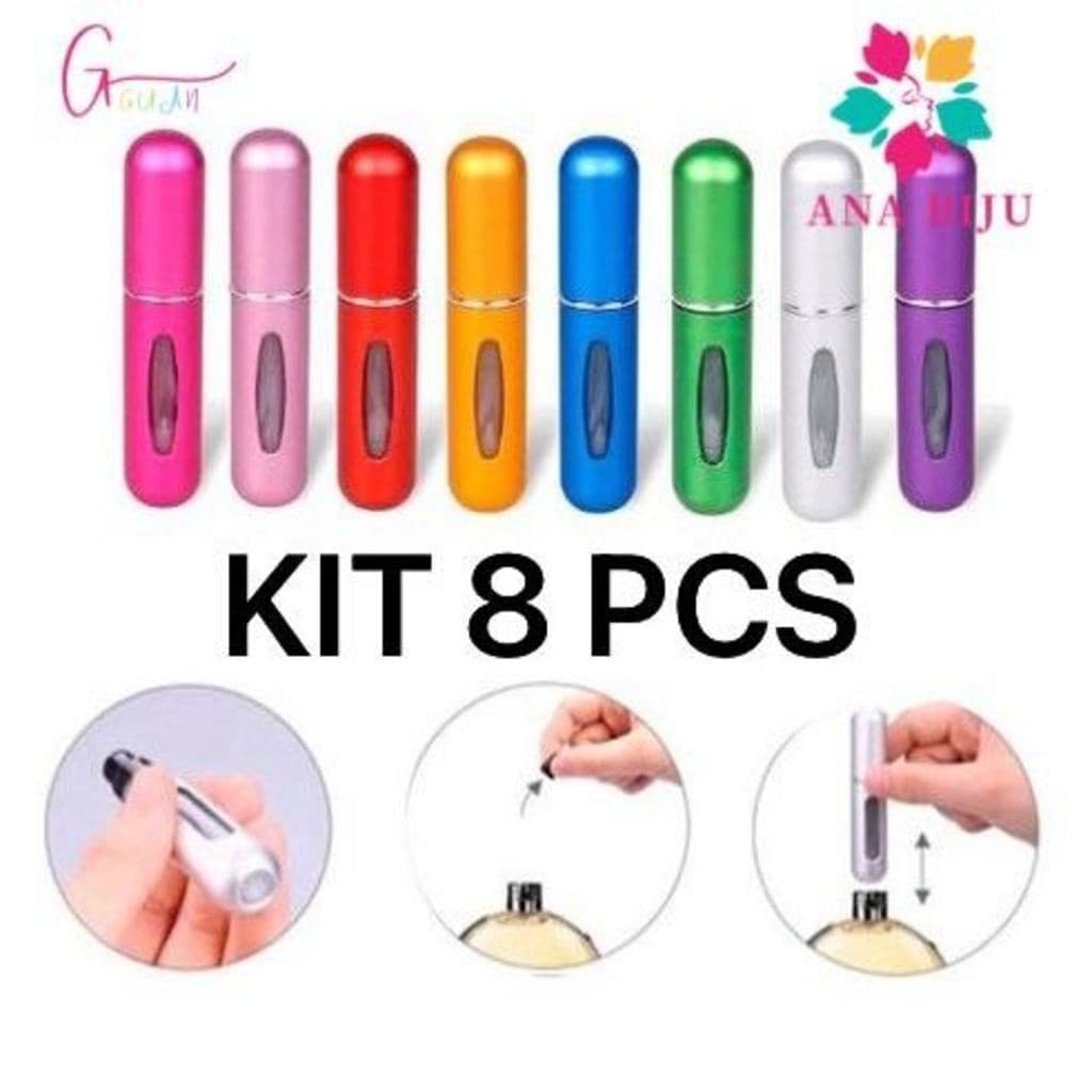KIT 8 unidades Porta Perfume Recarregavel Portatil Spray 5ml-GUI ANA