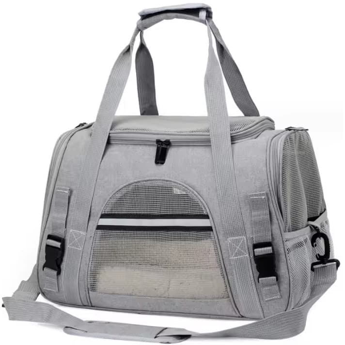 Bolsa De Transporte Pet 44x25x28cm Para Viagem Cinza Para Cães E Gatos Média
