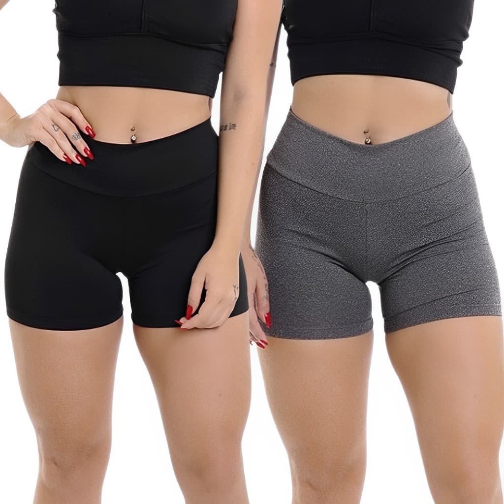 Kit 02 Short Legging Feminino Meia Coxa Cintura Alta Bermuda Zero Transparência