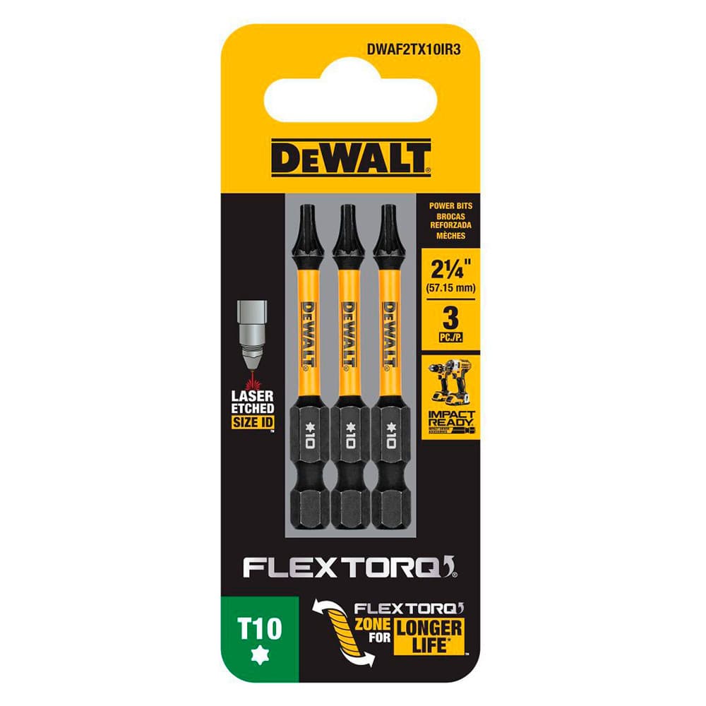 Kit com 3 Bits Torx de Impacto T10 x 50mm Flextorq Dewalt DWAF2TX10IR3