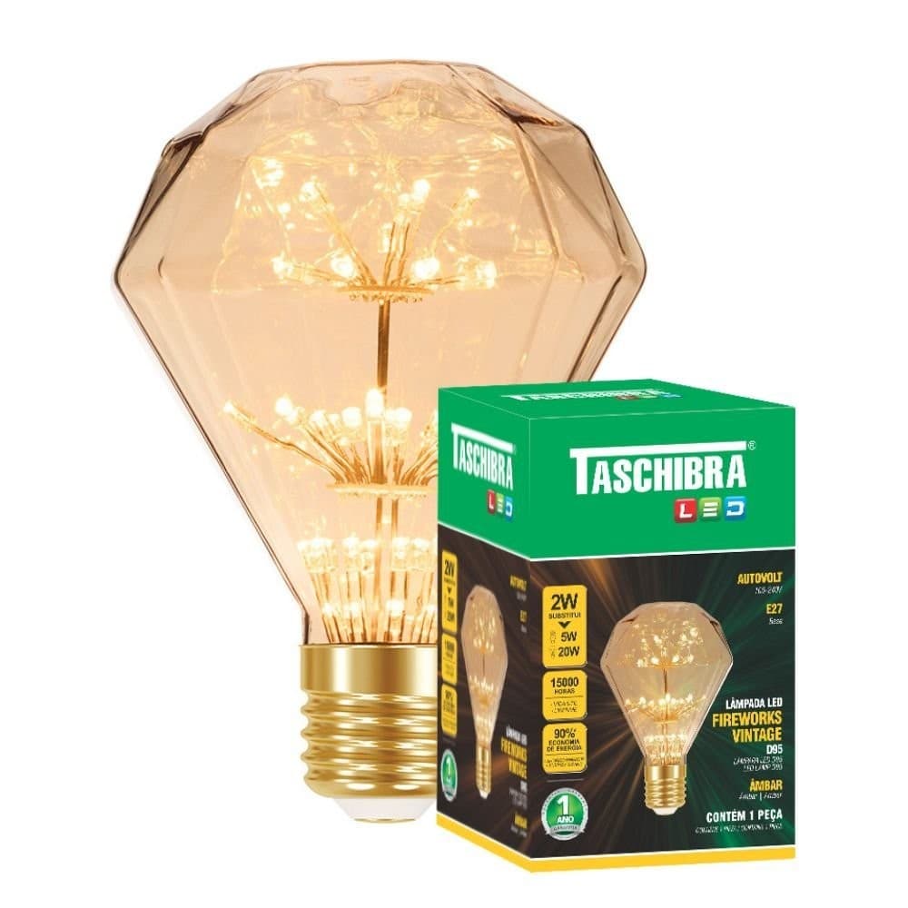 Lâmpada Led Taschibra Vintage Fireworks D95 Diamante E27 Bivolt