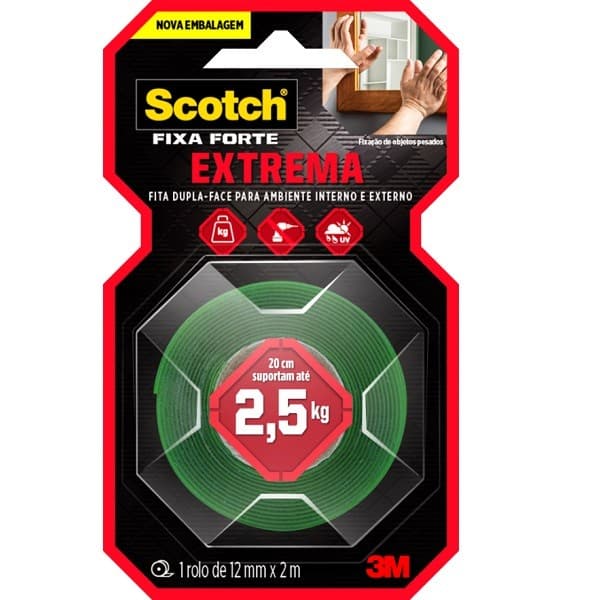 Fita Dupla Face Fixa Forte Extrema 3M 12MM X 2M