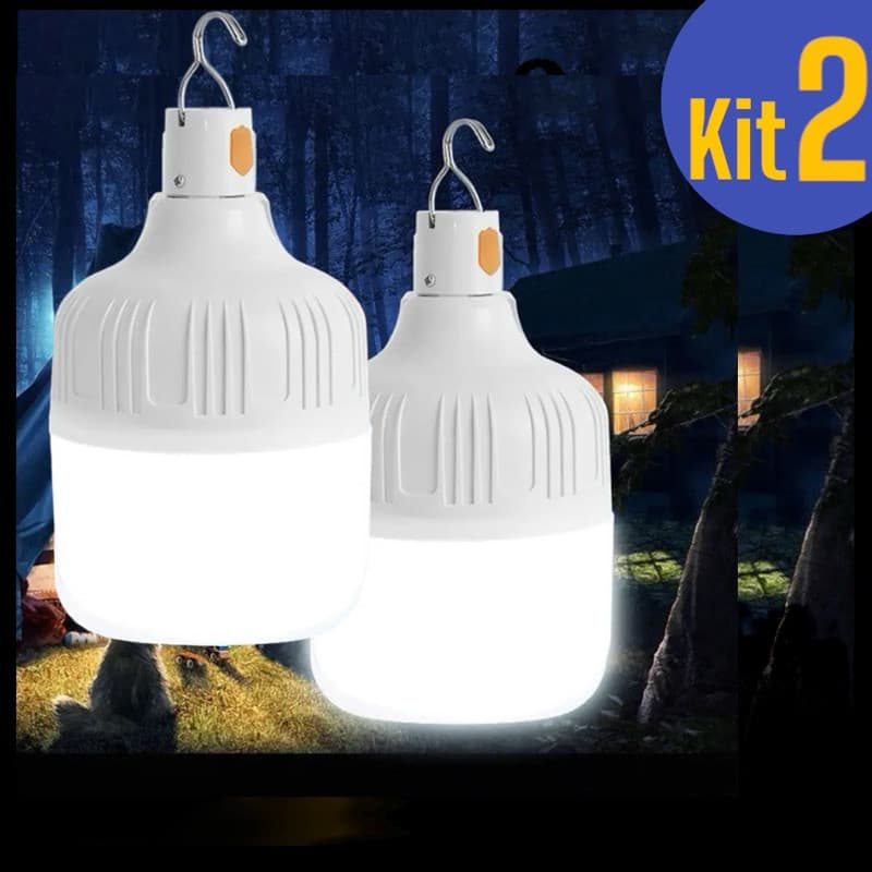 kit 2 Lâmpada Led Iluminação Para Acampamento Camping Pescaria Usb Lampião