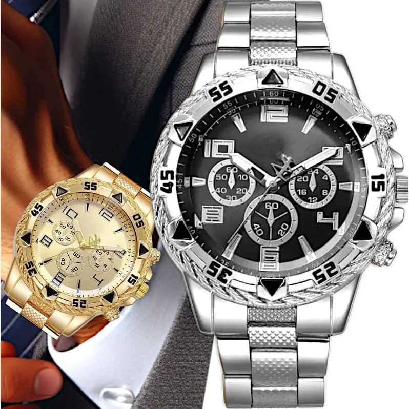 Kit 2 Relógio Masculino Esportivo  Relógio Social Prata Preto  De Aço Masculino + Corrente Metal Aço