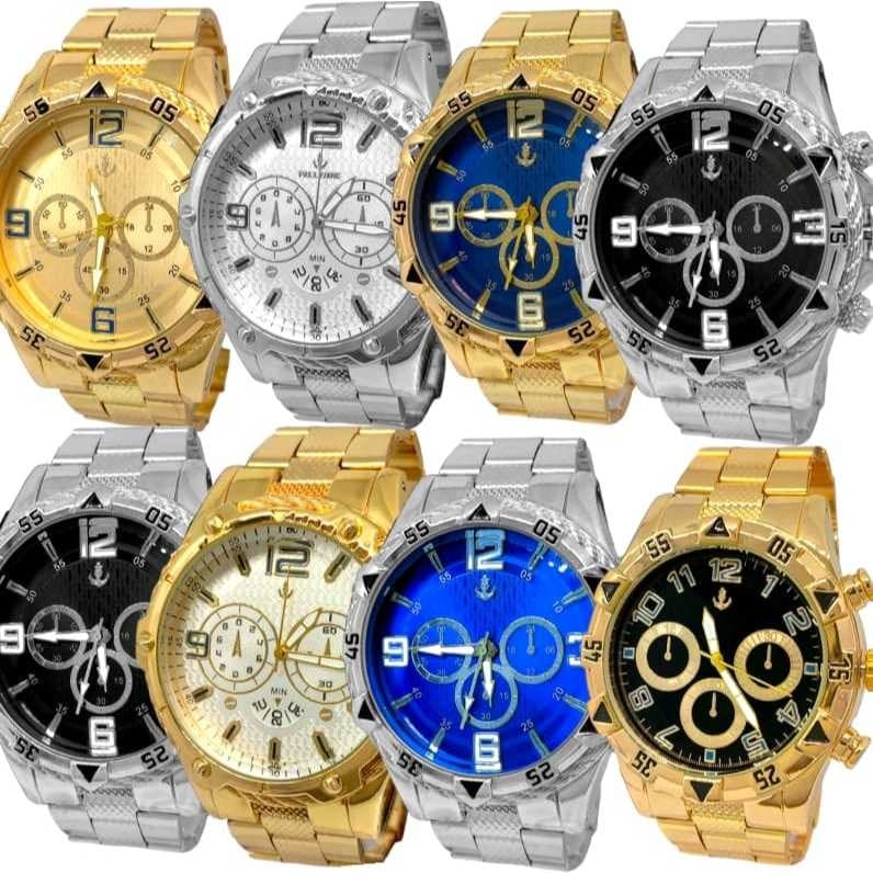 Kit C/16 Relógios Masculinos em Aço Relógio Dourado Relógio Prata de Pulso original Top Otima Qualid