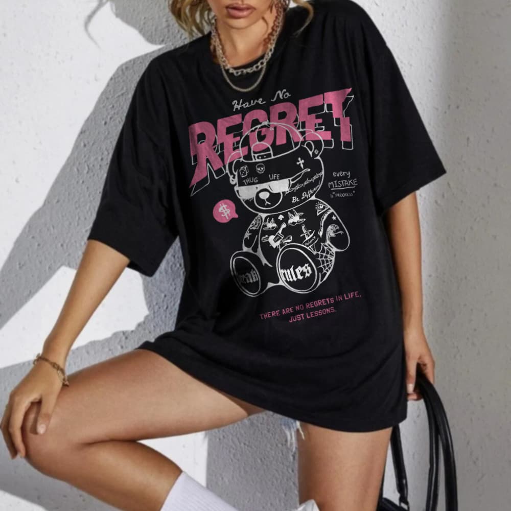 Blusa Larga Oversized Streetwear Feminina Estampada Urso Bear Regreat