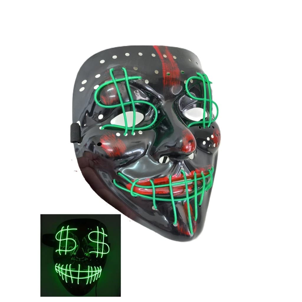 Máscara Led Neon Halloween Dinheiro Cifrão Money Verde