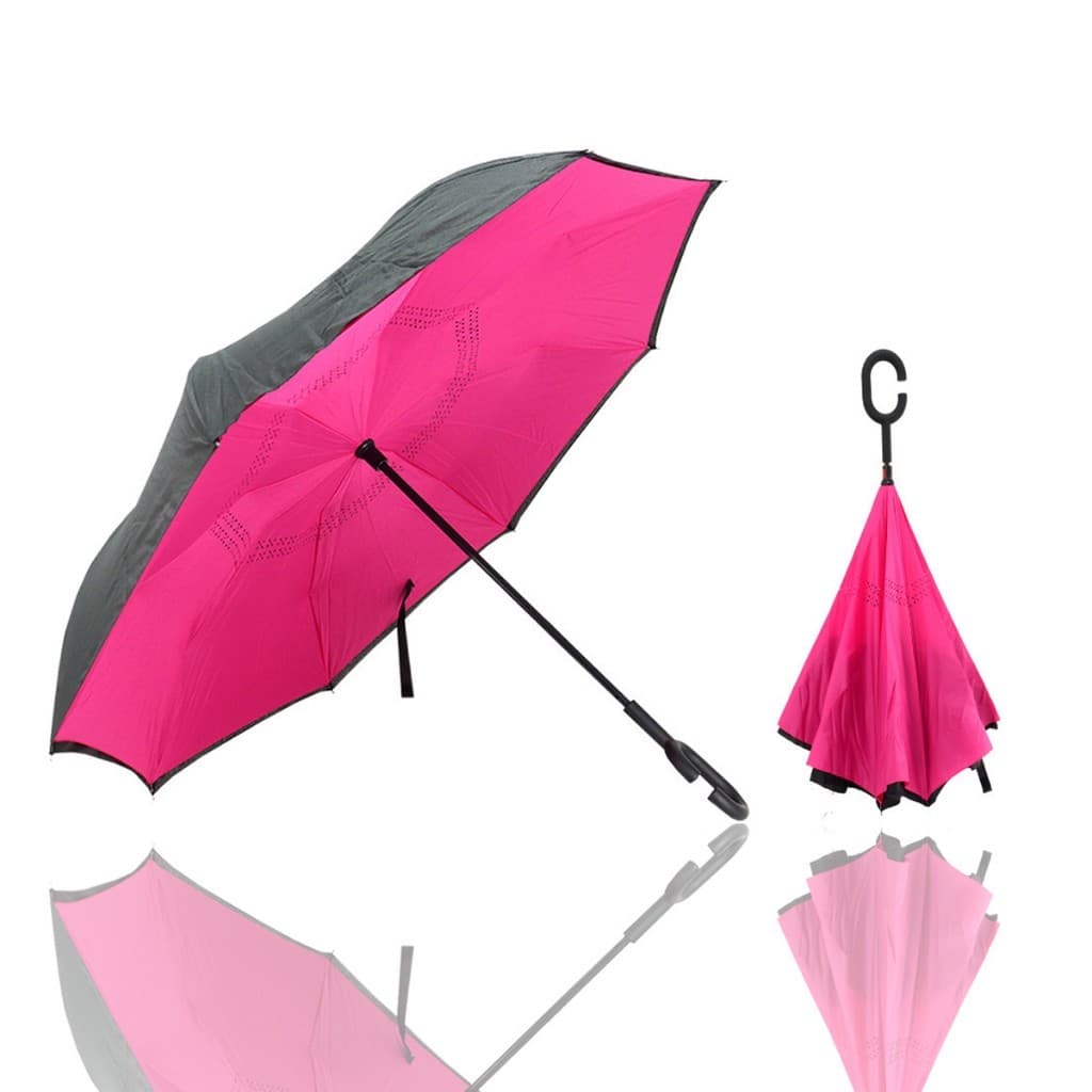Guarda Chuva Invertido Liso Reforçado Tecido Duplo Impermeável