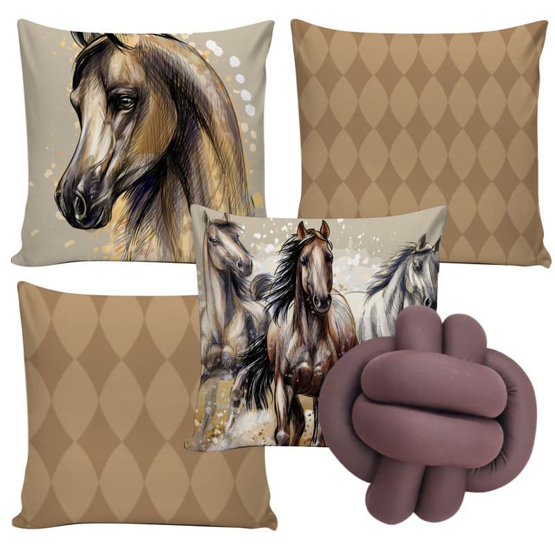 Kit 4 Capas de Almofadas Decorativa 45x45cm Almofada Nózinho Enchimento Silicone Estampa Cavalos