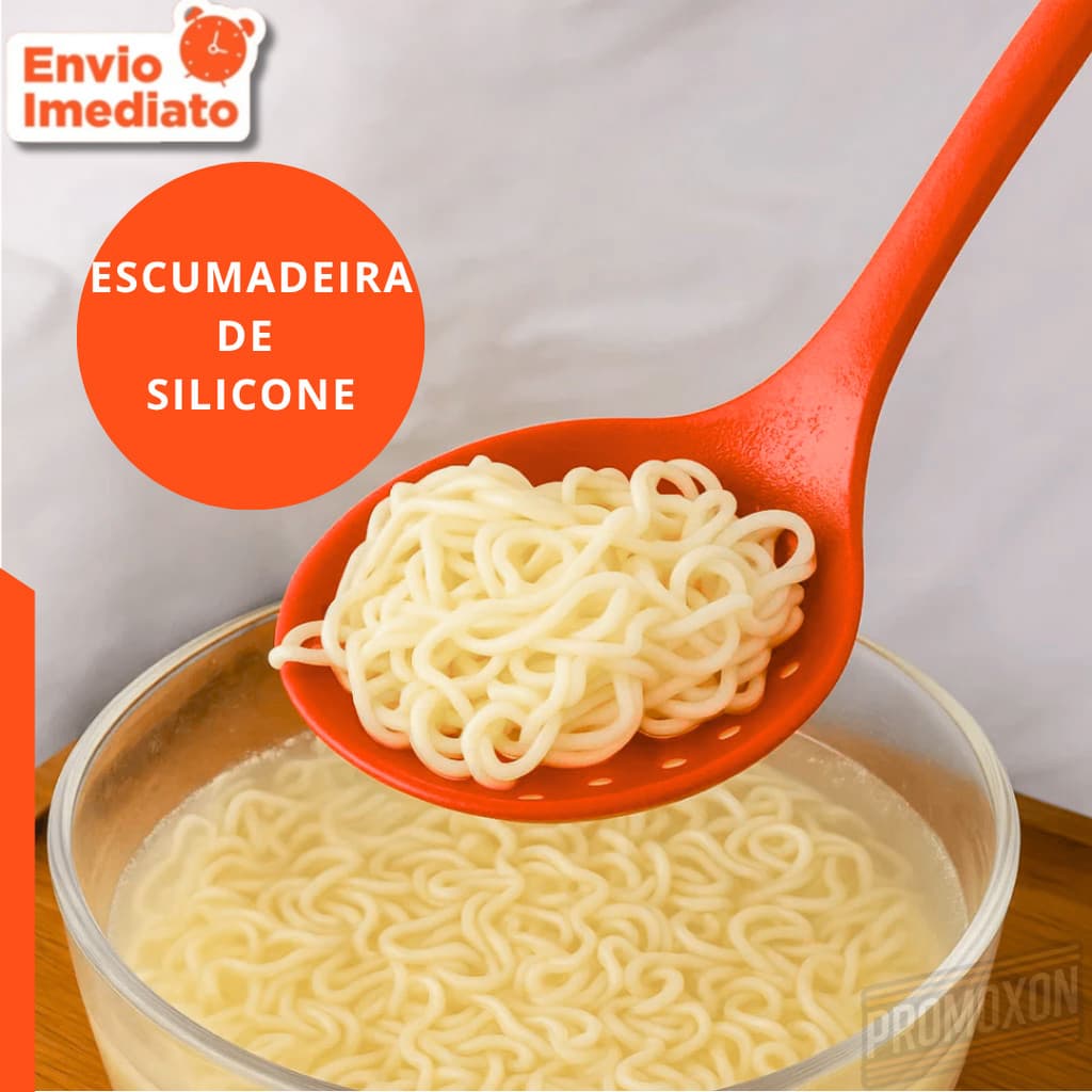 Escumadeira de Silicone Resistente – Antiaderente, Alta Temperatura, Ideal para Frituras e Massas