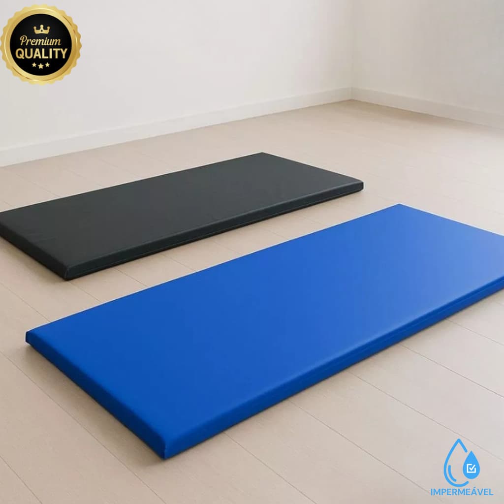 Colchonete de Academia 90x40x3cm Espuma Macia D23 Impermeável Azul Preto Yoga Pilates