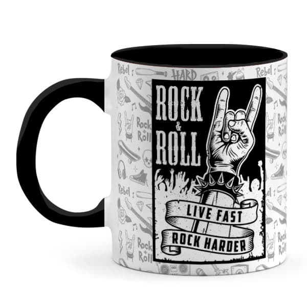 Caneca Rock And Roll, Live Fast Rock Harder
