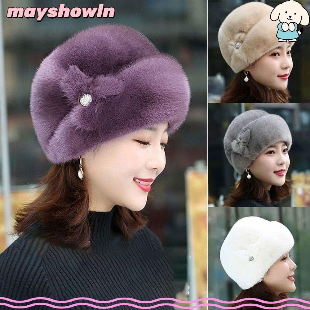 Chapéu De Inverno MAYSHOWLN , Chapéus De Balde Engrossados De Pele De Coelho Falsa , Térmico Feminino Com Decoração De F