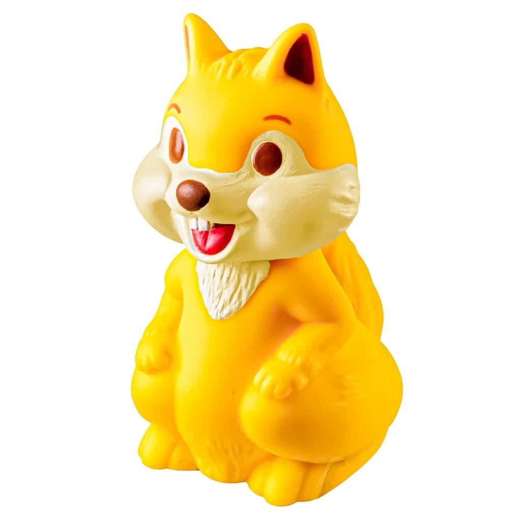 Mordedor Bebê 3 Meses Esquilo Brinquedo Sensorial Vinil Macio Animais Bichinhos Da Floresta Amarelo