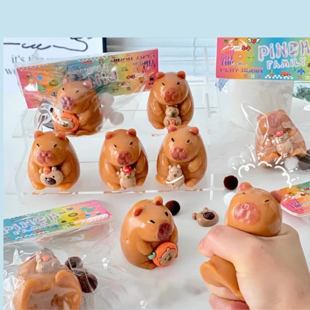 Brinquedos Sensoriais De Aperto Capivara com bolinhas coloridas Squishy Toys Anti Stress