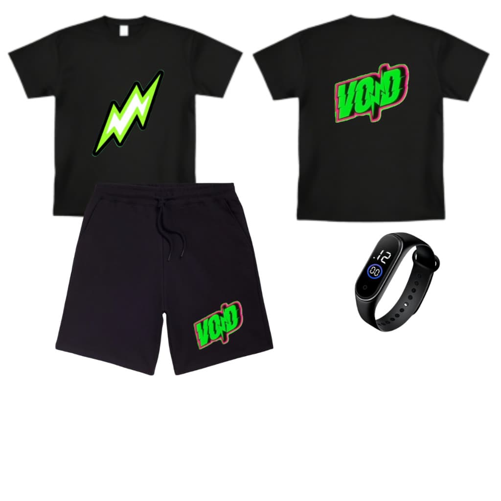 Conjunto camiseta + bermuda + relogio Infantil Void Os Rosas Rei Da Trolagem YouTuber Emilly Vick 4 ao 16