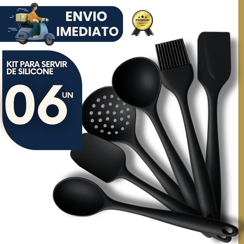 Kit 6 unidades Utensílios Cozinha Silicone Antiaderente Resistente Calor ideal para servir
