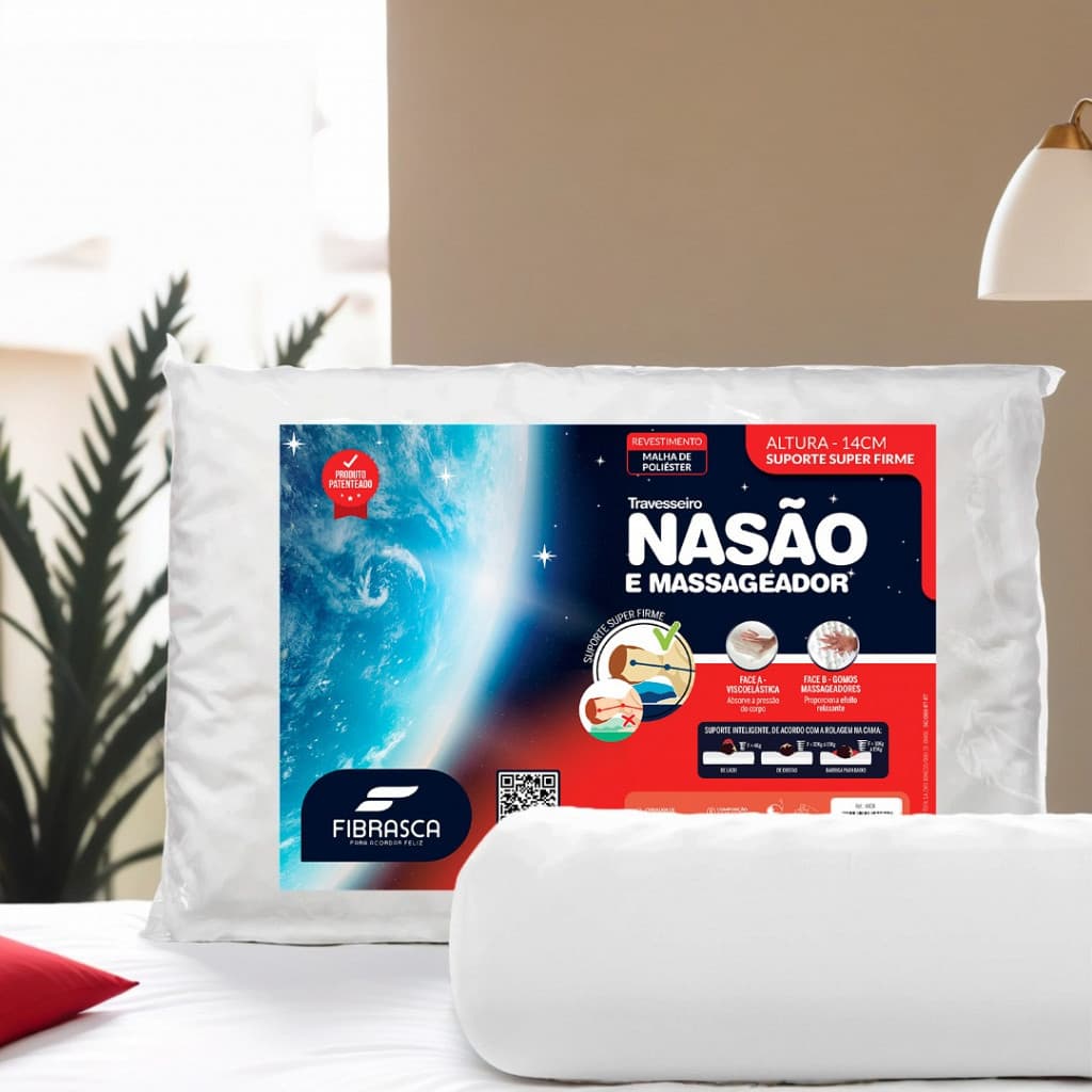 Travesseiro Nasa Massageador Nasão 14cm Dupla Face Fibrasca 40x60 - SUPER FIRME Ortopédico