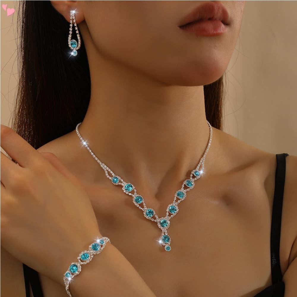 Conjunto De Jóias De Casamento Para Noivas Damas De Honra Prata Strass Colar Brincos Pulseira Conjuntos Traje Formal Bai