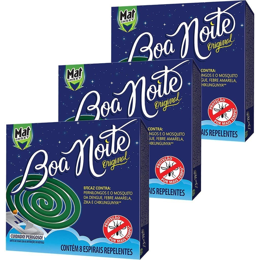 Repelente Espiral Mosquito da Dengue Pernilongo Boa Noite Caixa com 8 un cada