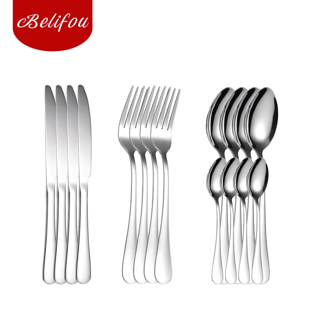 Belifou Kit 16 Jogo De Talheres Para Bife Aço Inoxidável Prata Com Colher Pequena - Luna