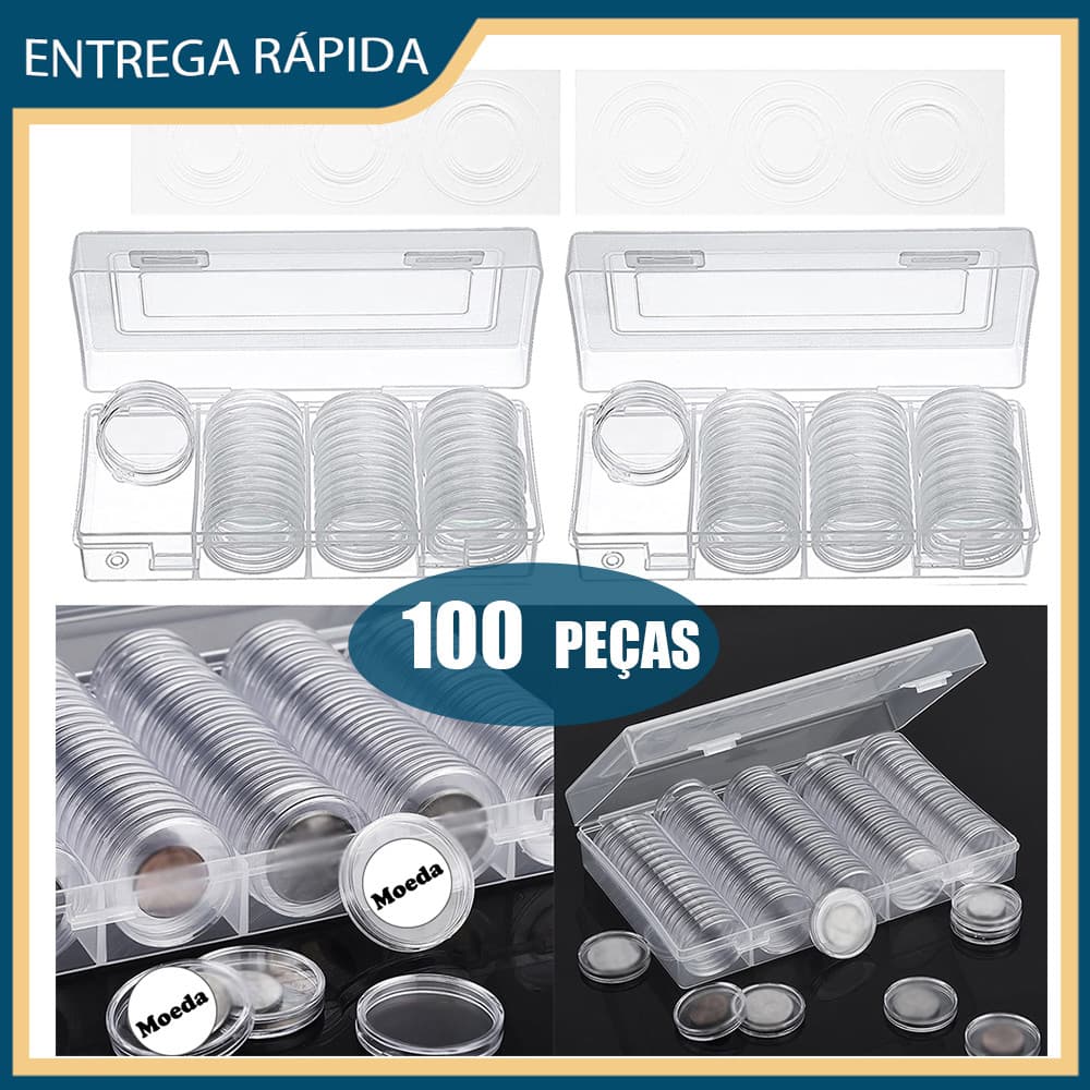 Caixa redonda almofadada interior de 100 unidades Caixa para coleccionadores Caixa para moedas de 40 mm Caixa de proteçã